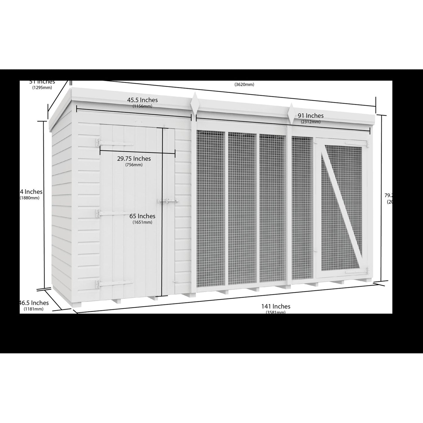 12 x 4 Dog Kennel And Run (Full Height) - view 4