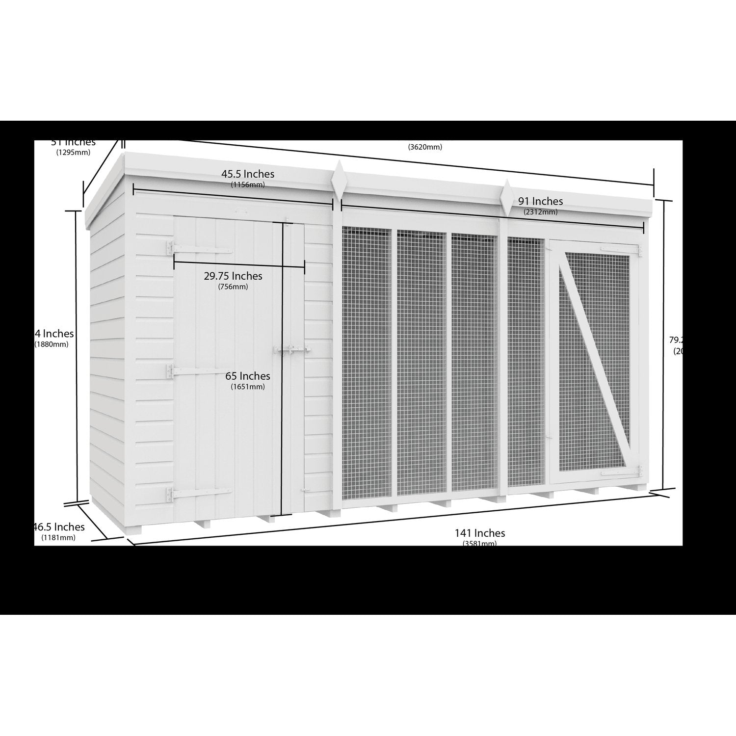 12 x 4 Dog Kennel And Run (Full Height) - view 4