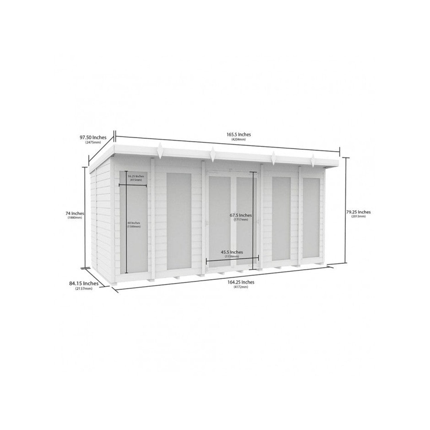 14 x 7 Pent Summer House (Full Height Window) - view 6