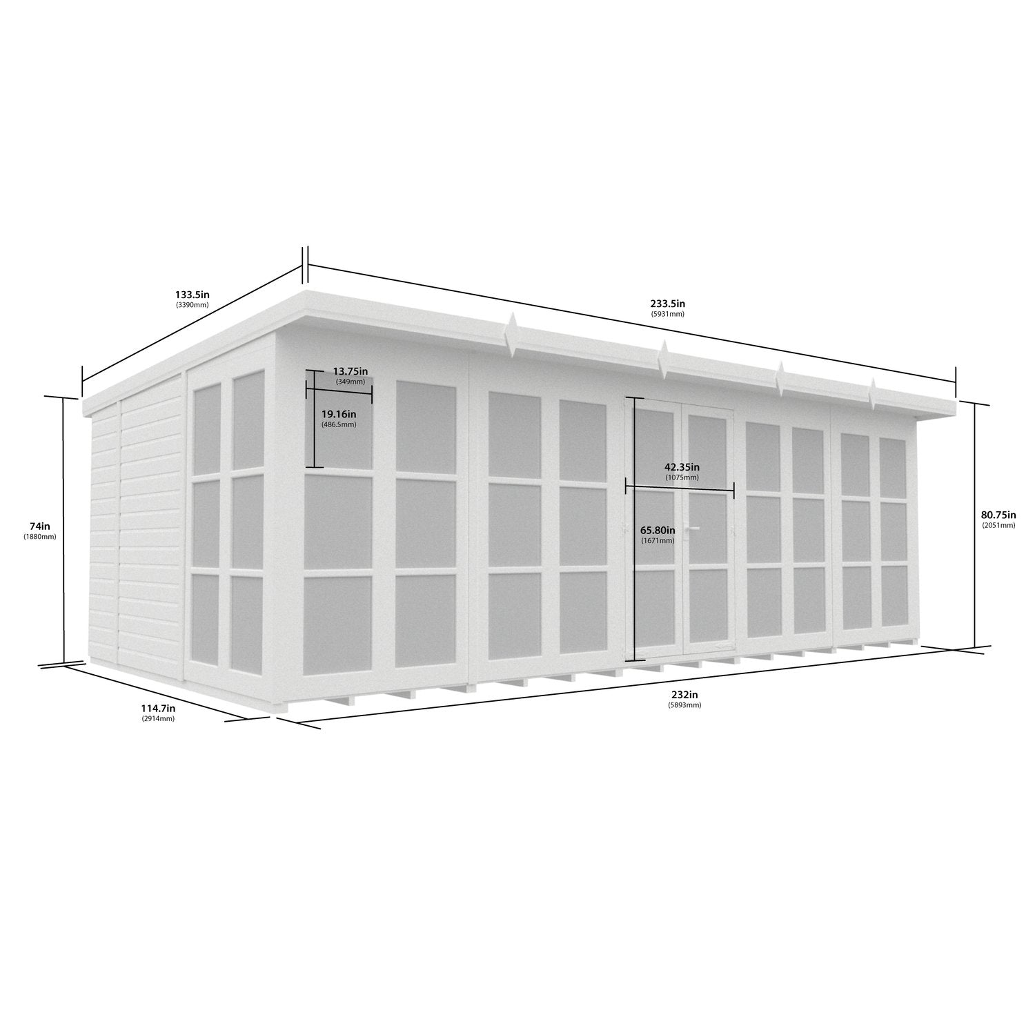 20 x 10 Georgian Window Pent Summer House - view 6
