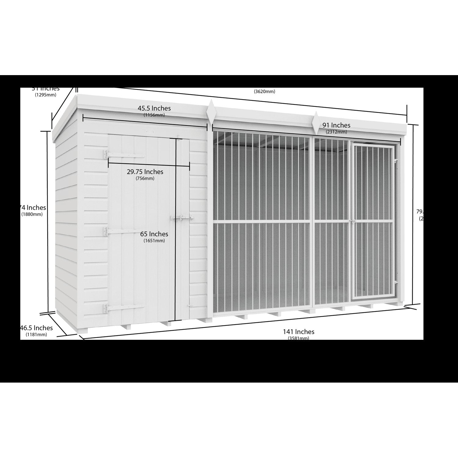 12 x 4 Dog Kennel And Run (Full Height With Bars) - view 5