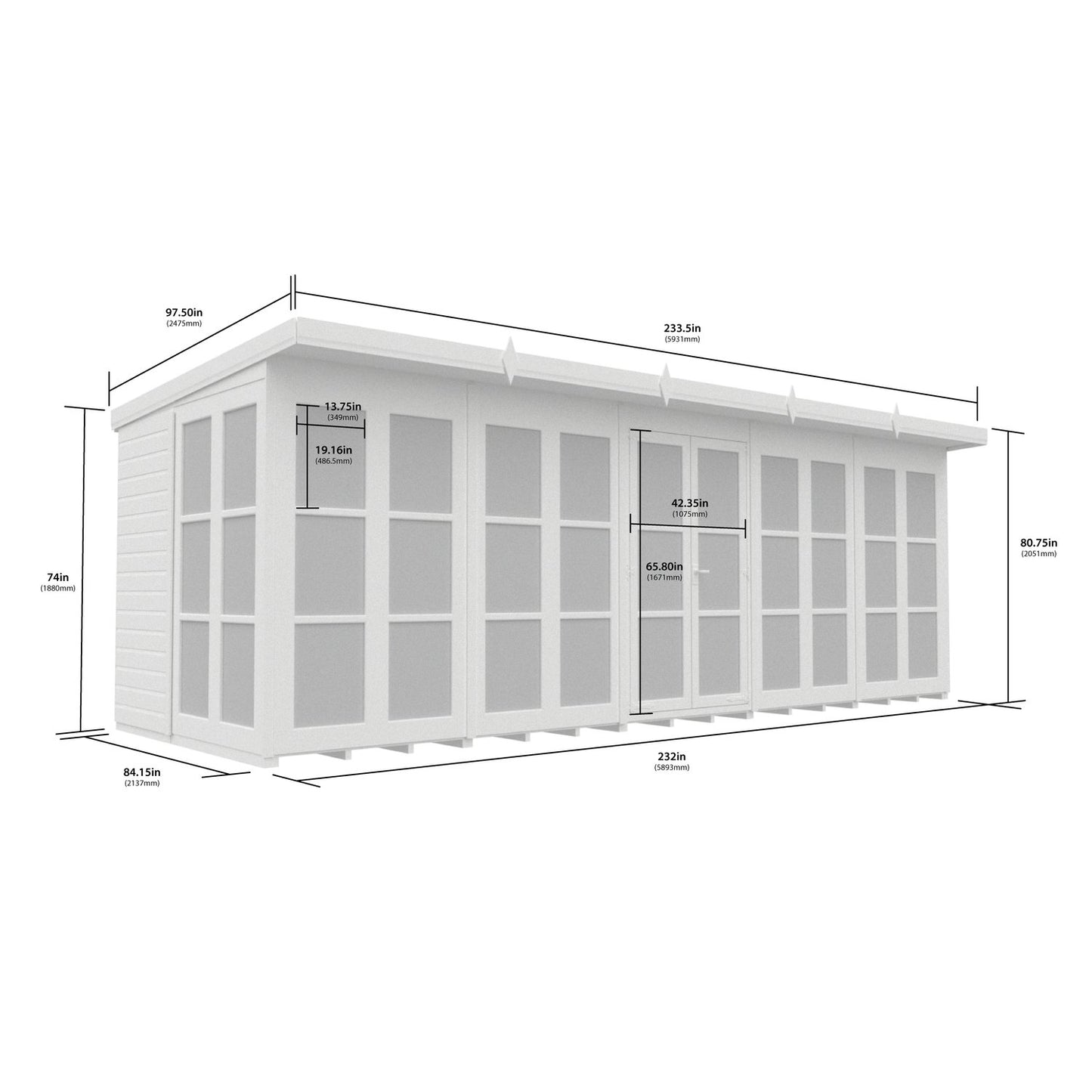 20 x 7 Georgian Window Pent Summer House - view 5
