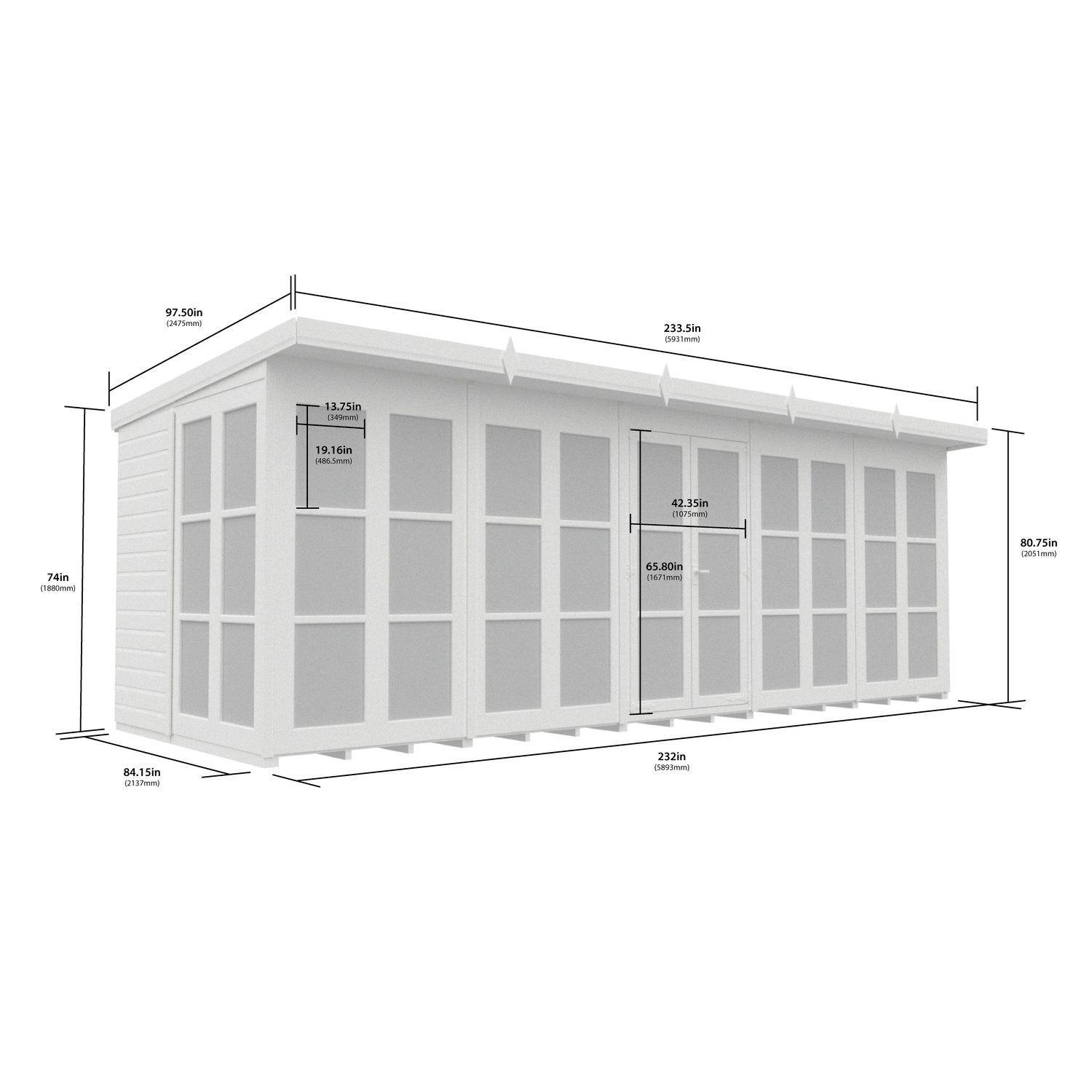 20 x 7 Georgian Window Pent Summer House - view 5