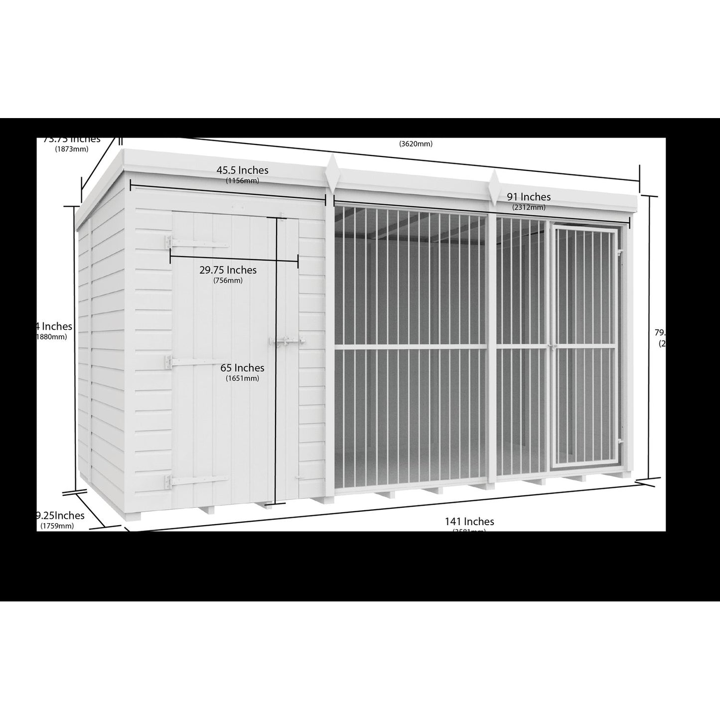 12 x 6 Dog Kennel And Run (Full Height With Bars) - view 3