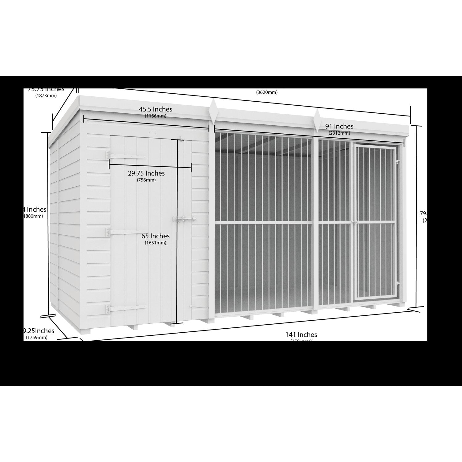 12 x 6 Dog Kennel And Run (Full Height With Bars) - view 3