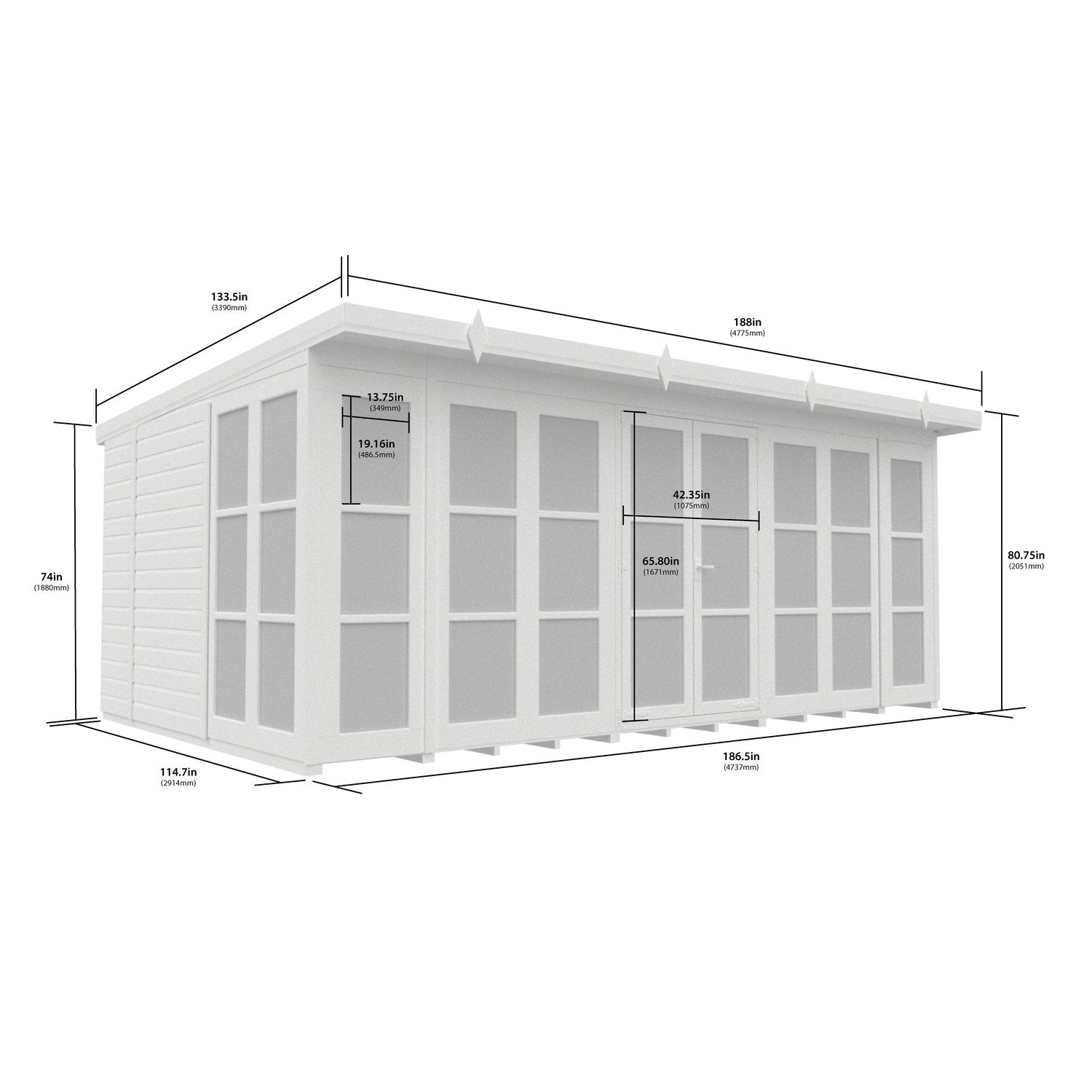 16 x 10 Georgian Window Pent Summer House - view 6