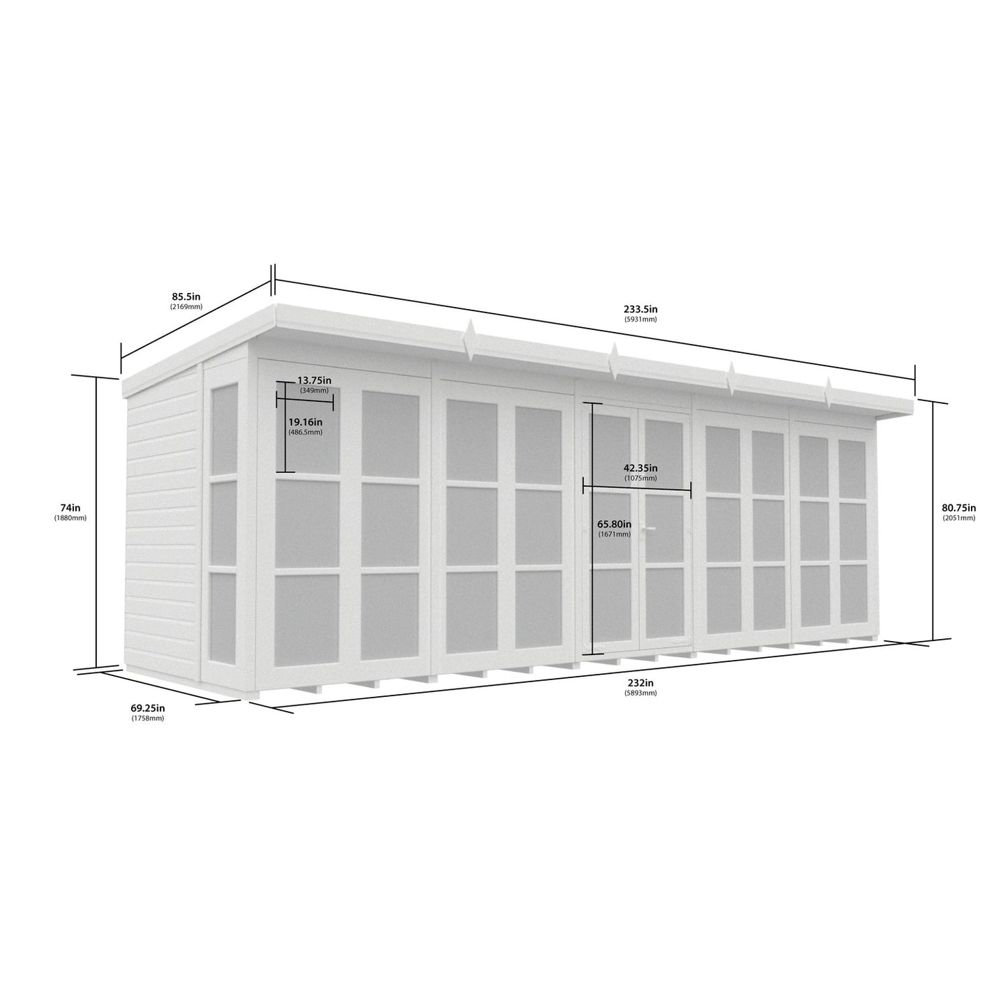 20 x 6 Georgian Window Pent Summer House - view 5