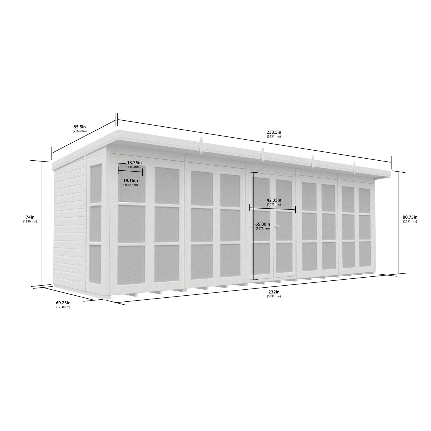 20 x 6 Georgian Window Pent Summer House - view 5