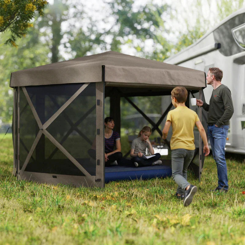 3m Hexagonal Pop Up Gazebo with Mesh Sides – Waterproof UV30+ Garden Party & Camping Shelter with Carry Bag