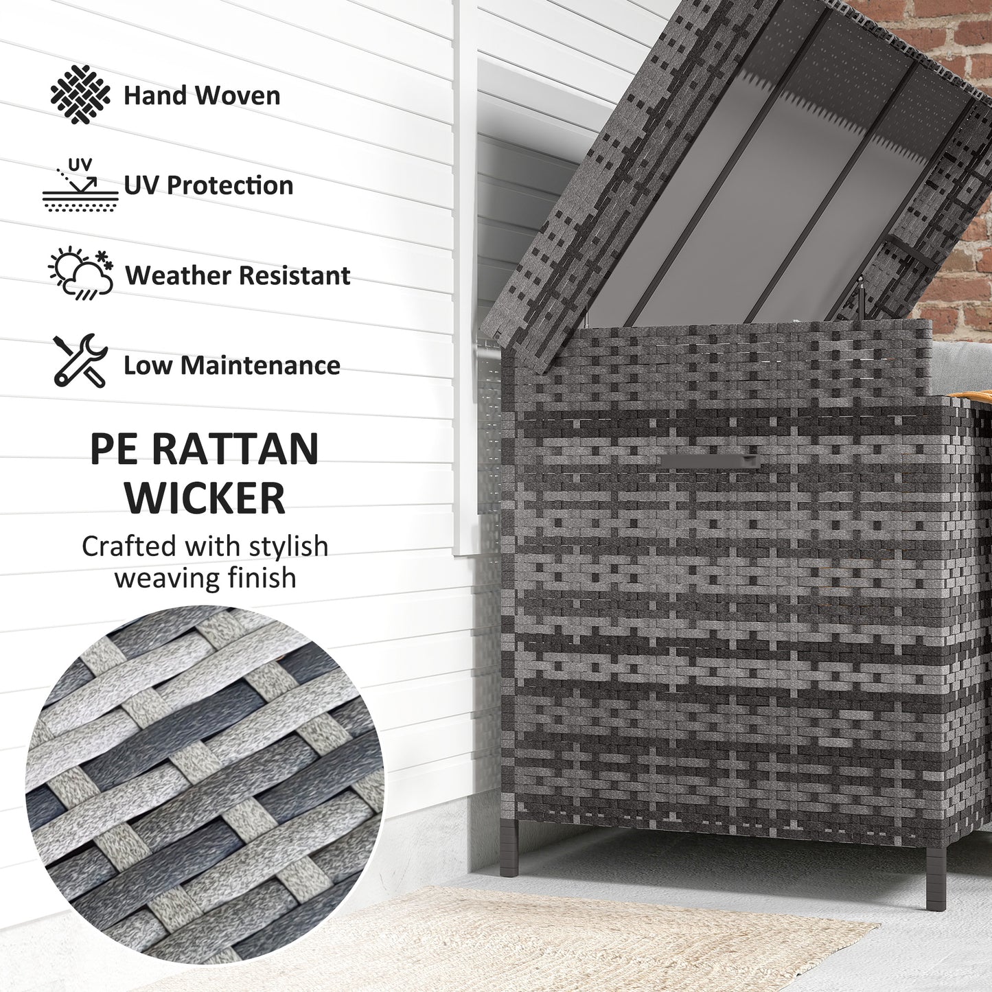 Outsunny - 627L Rattan Garden Storage Box, with Wheels, Dark Grey