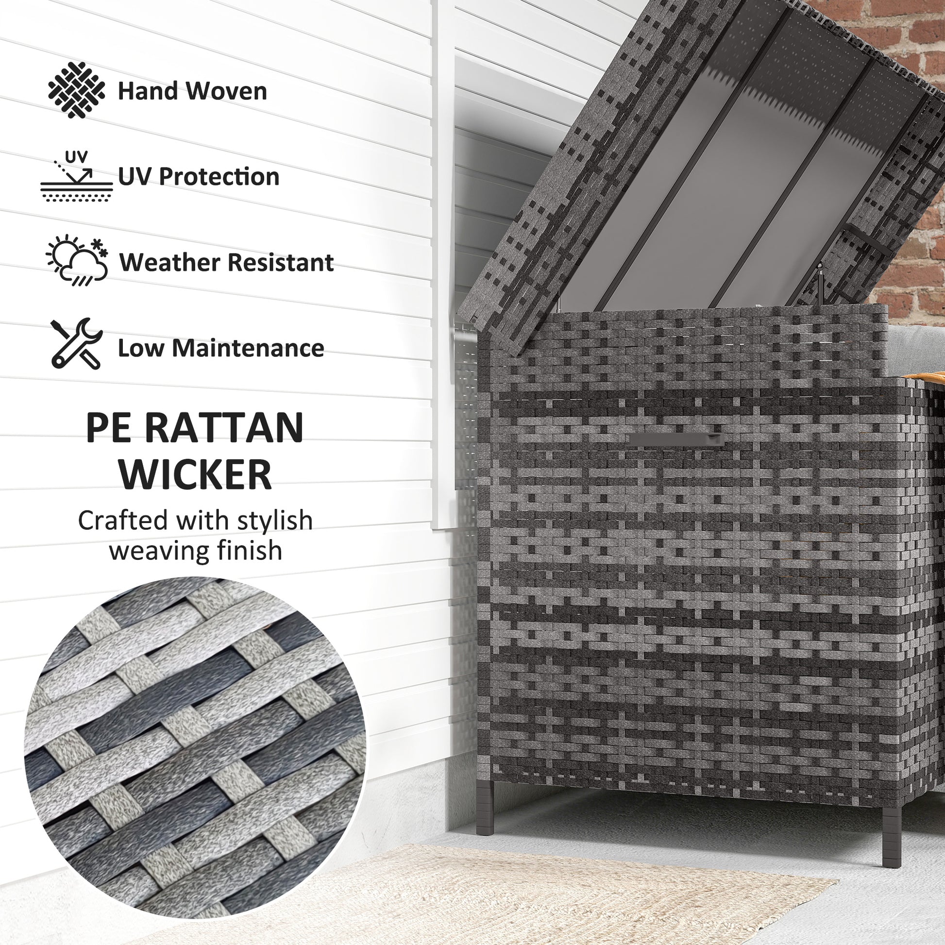 Outsunny - 627L Rattan Garden Storage Box, with Wheels, Dark Grey
