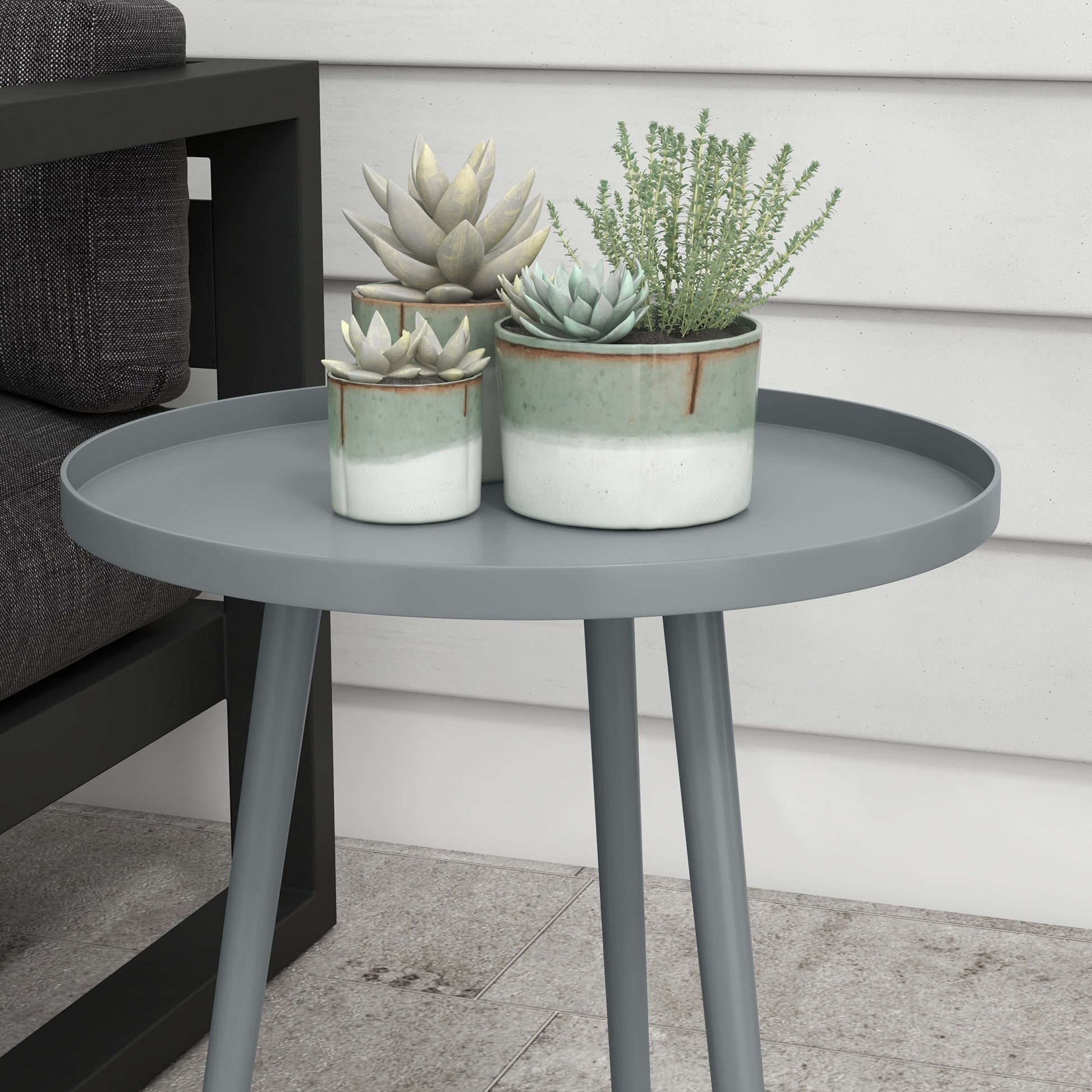 Outsunny Round Garden Coffee Table, Outdoor Side Table with Rounded Steel Edge, Ø40 x 50H cm, Grey