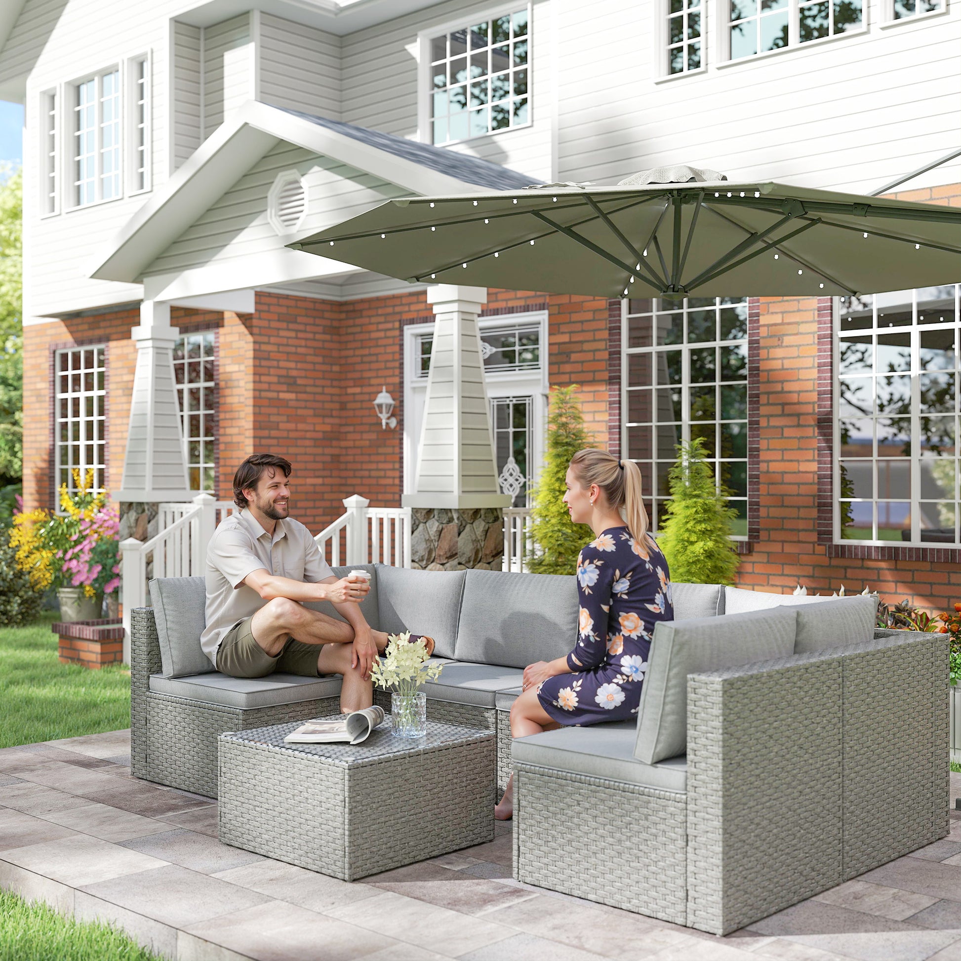 Mediterraneo Seven-Piece Modular Rattan Set - Grey