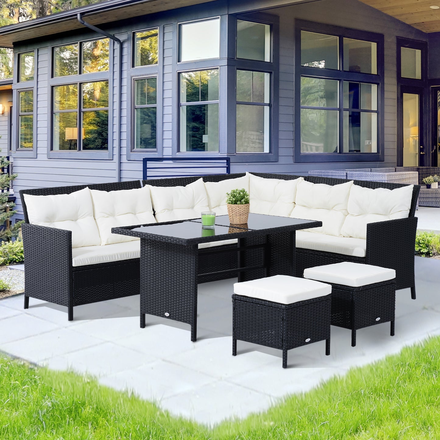 Portofino 8-Seater Garden Rattan Furniture Rattan Corner Dining Sofa Set Wicker Conservatory Furniture Lawn Patio