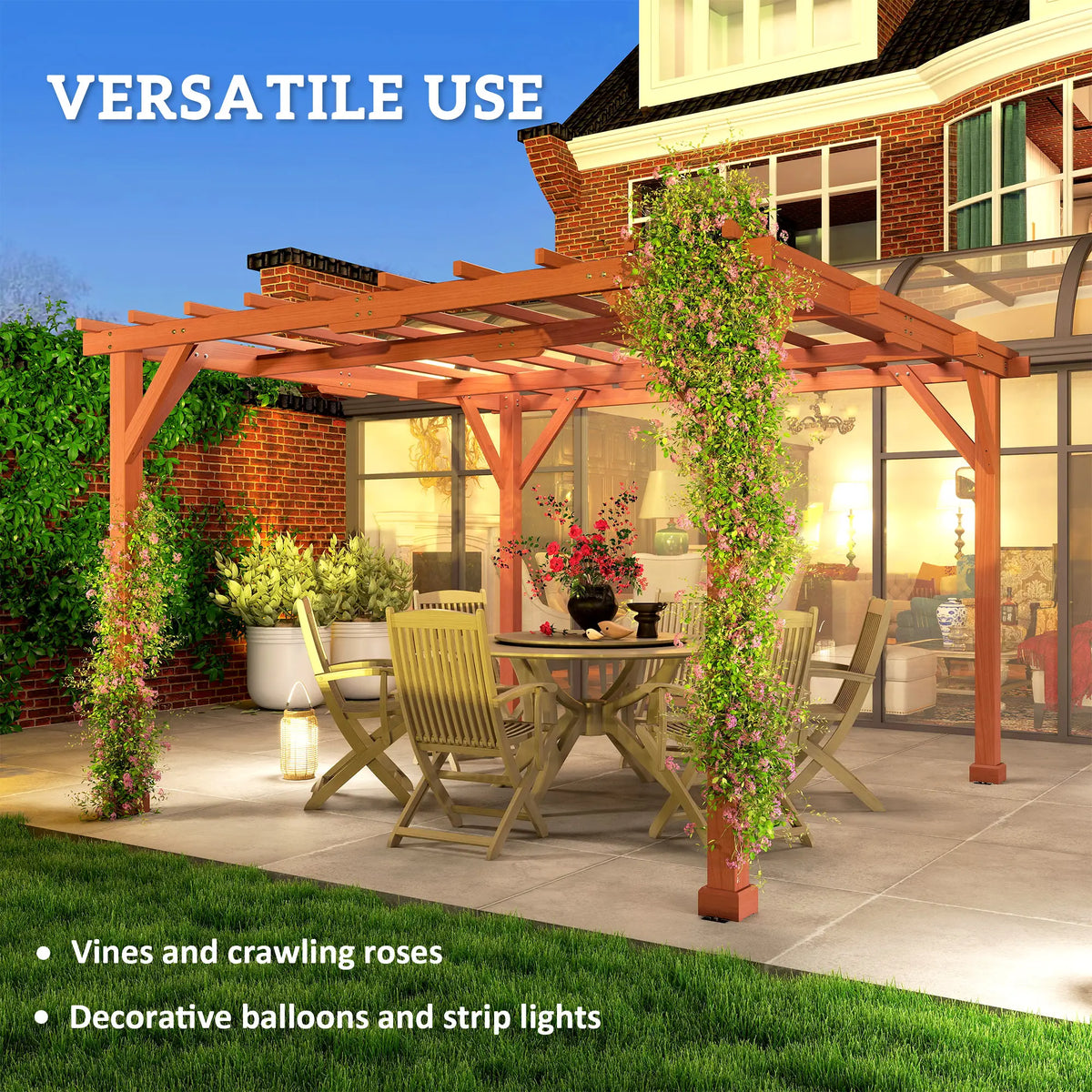 3.3m x 3.3m Wooden Pergola Kit – Garden Pergola with Grape Trellis Roof for Climbing Vines and Flowers