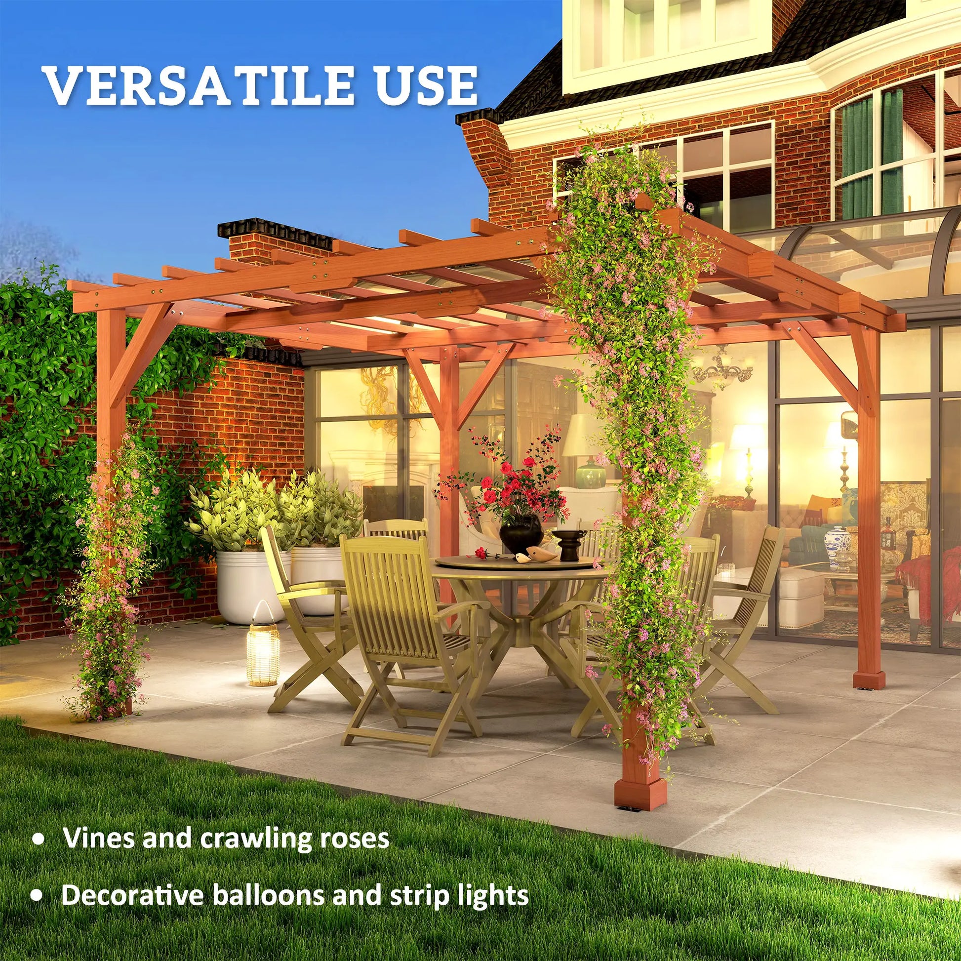 3.3m x 3.3m Wooden Pergola Kit – Garden Pergola with Grape Trellis Roof for Climbing Vines and Flowers