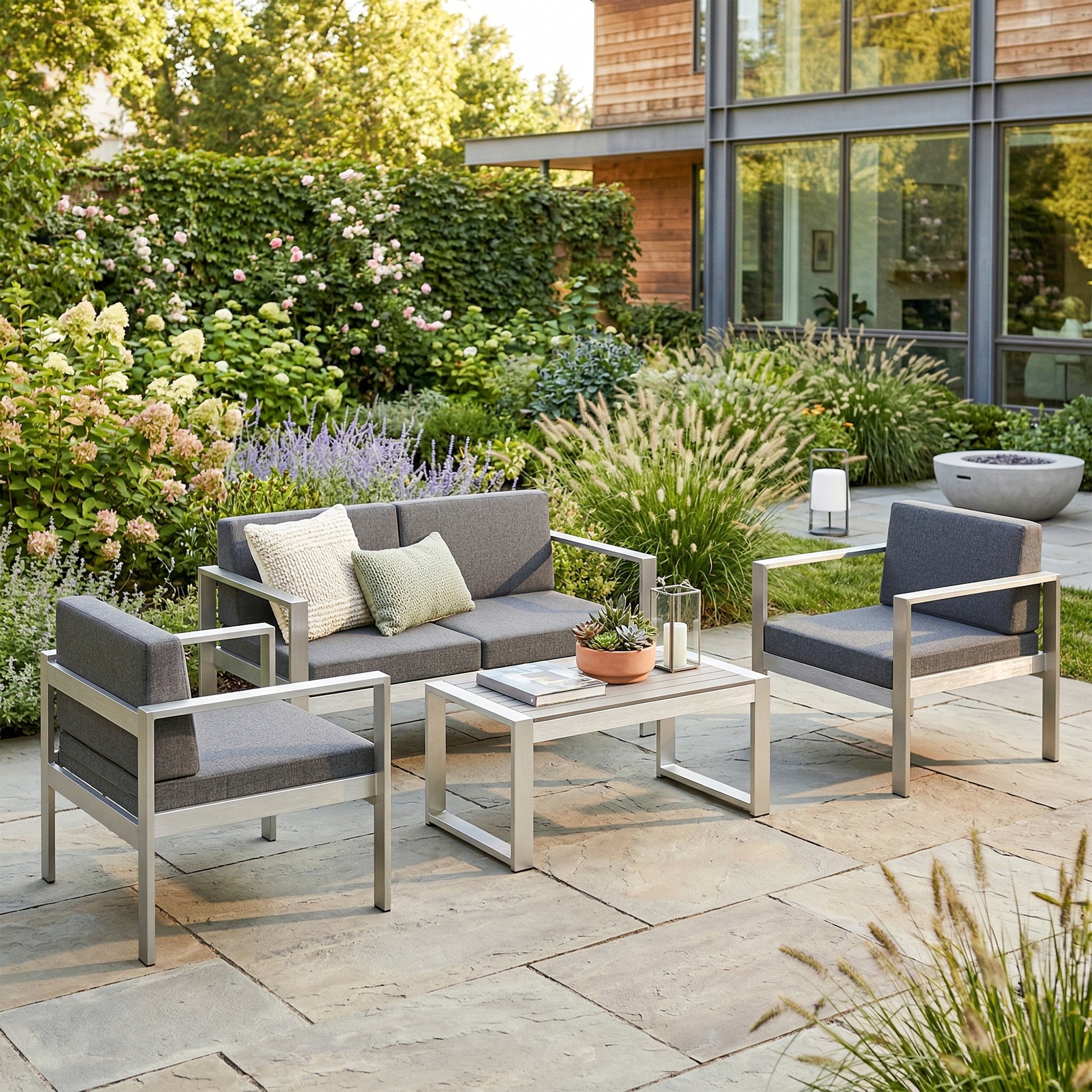 Ibiza 4 Seater Garden Furniture Set, Extra Wide Deep Garden Sofa Set with Olefin Cushions