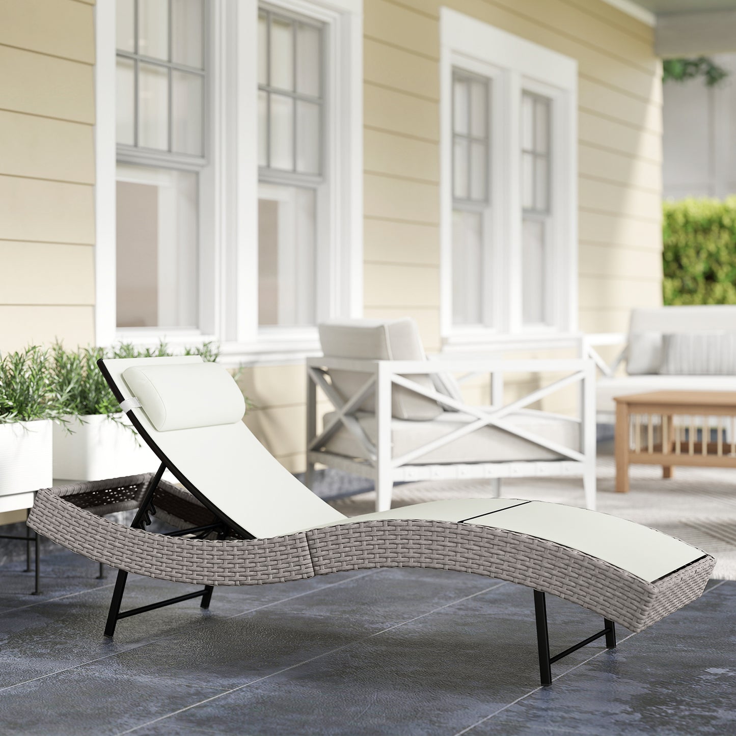 Ibiza Rattan Sun Lounger, Garden Recliner with 5 Position Adjustable Back, S Shaped Texteline Seat, Headrest