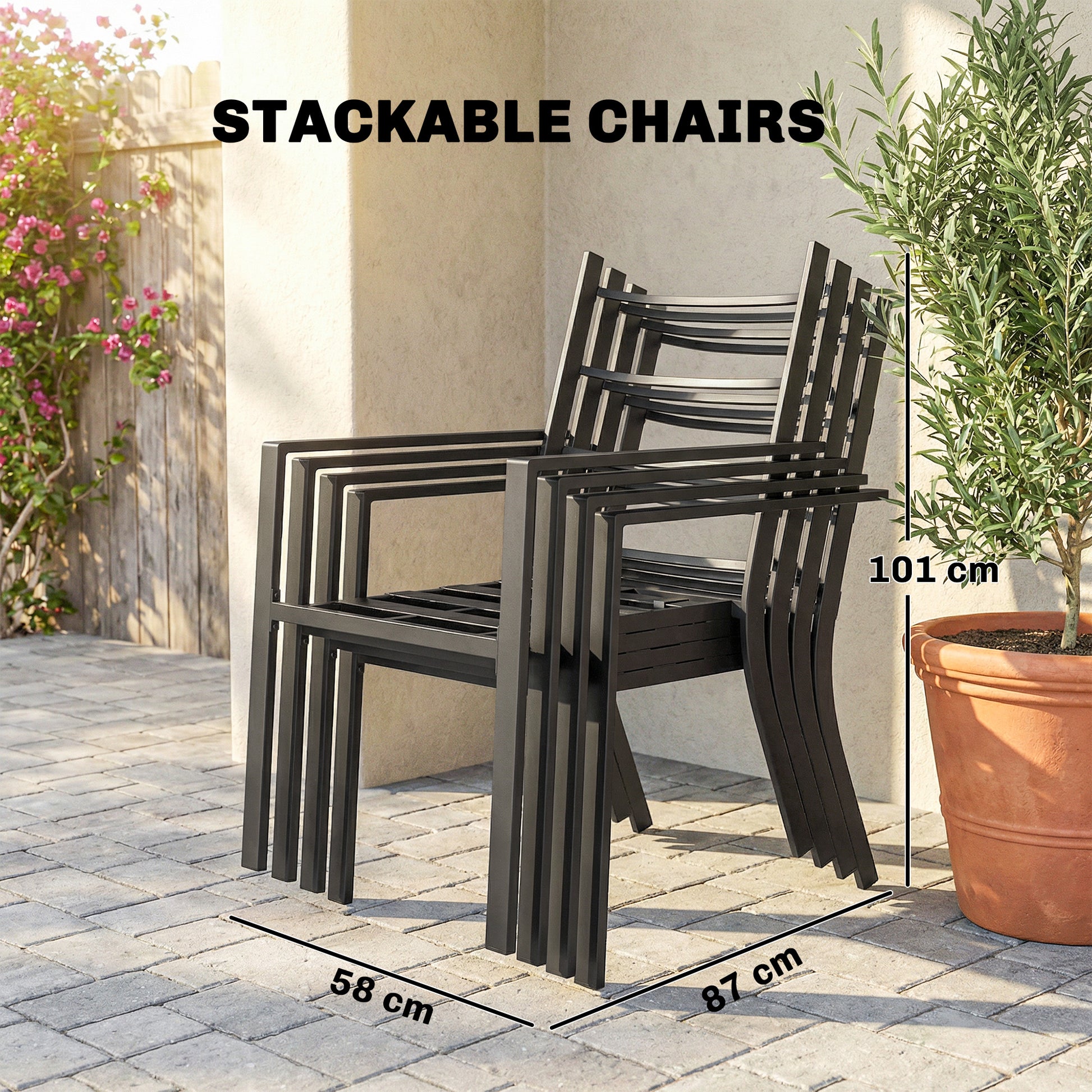 Outsunny 5 Pieces Outdoor Dining Set with Thick Cushions, Garden Dining Set for 4 with Stackable Chairs, Grey