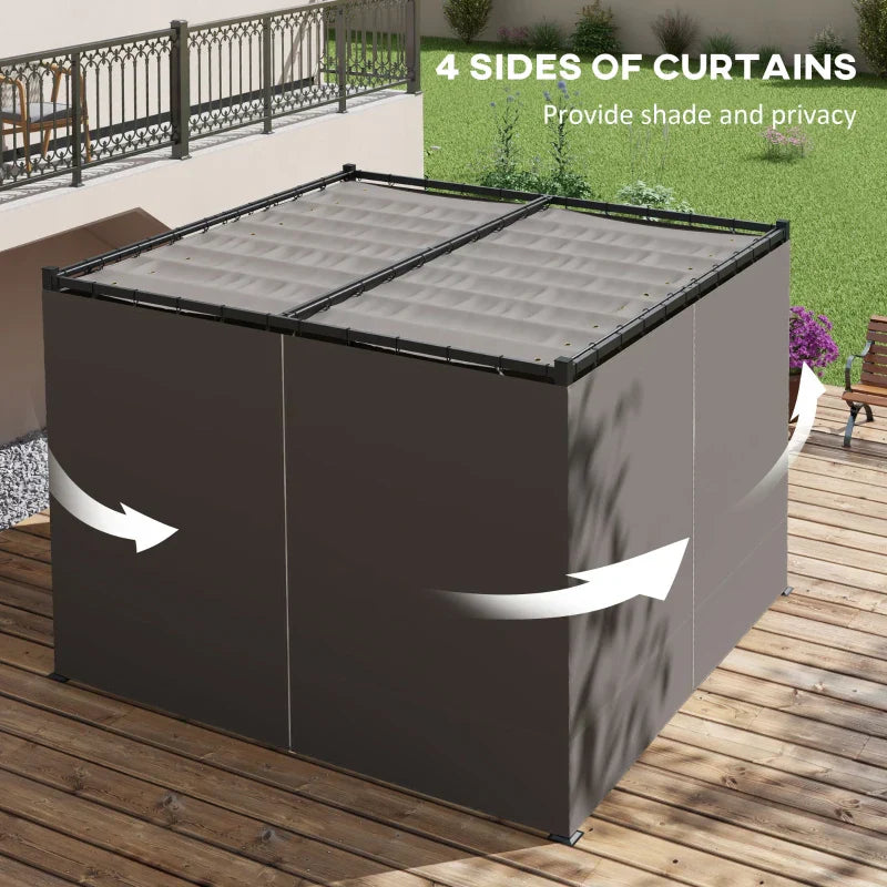 Light Grey 3m x 3m Retractable Roof Pergola Canopy – Outdoor Patio Shelter with Curtains, Metal Frame & Secure Fixing Kit