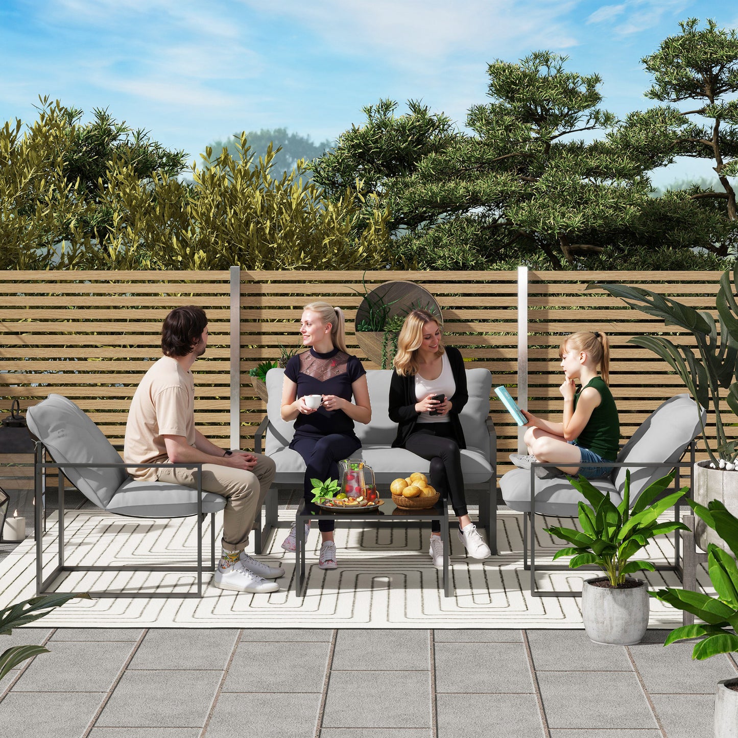 Santorini Four-Piece Relaxed Back Garden Dining Set - Black/Light Grey