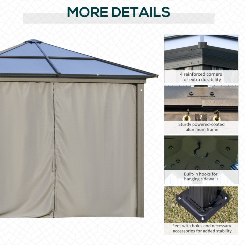 3m x 3m Premium Aluminium Hardtop Gazebo with Polycarbonate Roof, Privacy Curtains & Insect Netting – Dark Grey Garden Pavilion