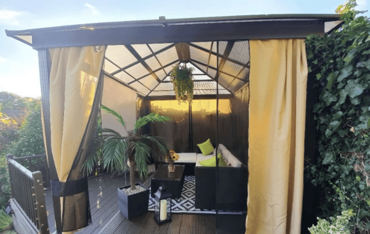 3m x 3m Timber Hardtop Gazebo with Galvanised Steel Roof – Wooden Garden Pavilion with Double Tier Roof