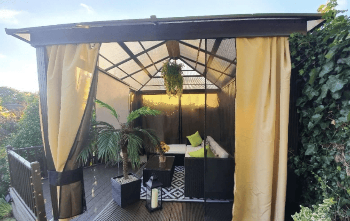 3m x 3m Timber Hardtop Gazebo with Galvanised Steel Roof – Wooden Garden Pavilion with Double Tier Roof