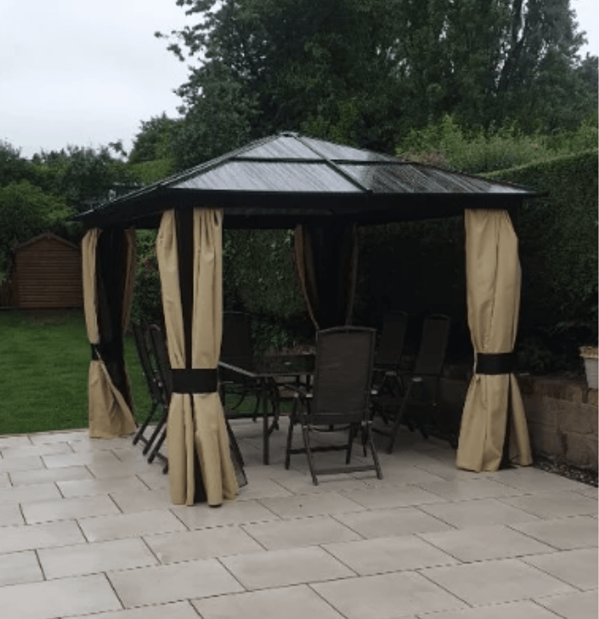 3m x 3m Timber Hardtop Gazebo with Galvanised Steel Roof – Wooden Garden Pavilion with Double Tier Roof
