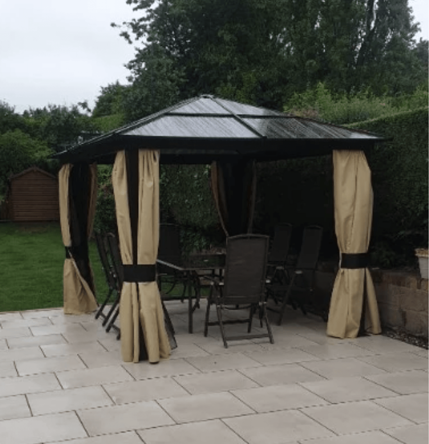 3m x 3m Timber Hardtop Gazebo with Galvanised Steel Roof – Wooden Garden Pavilion with Double Tier Roof