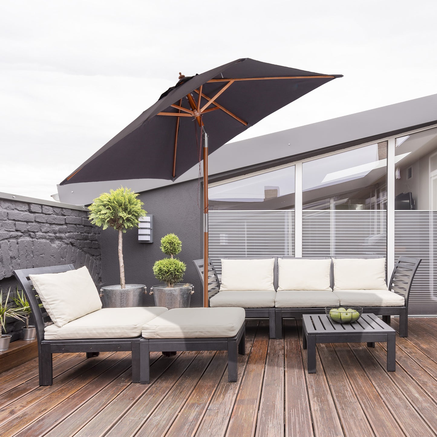 2m x 1.5m Garden Parasol Umbrella with Tilting Sunshade Canopy