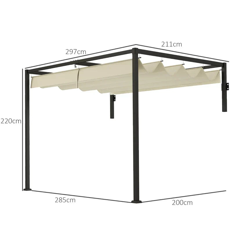 2m x 3m Lean – To Steel Pergola – Khaki Adjustable Canopy Roof, Wall Mounted Patio Shade Shelter