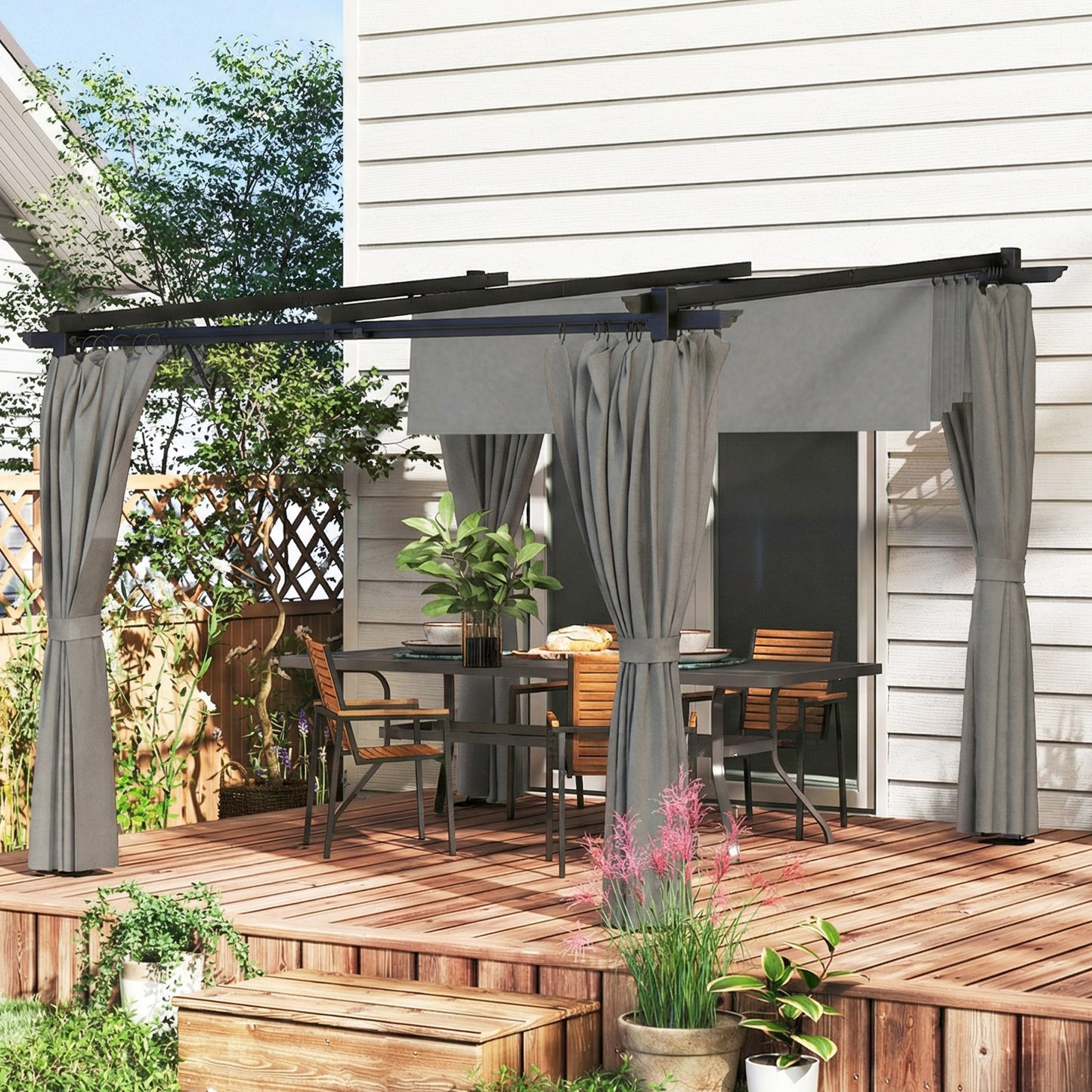 Mediterraneo 3 x 3 m Retractable Roof Pergola, with Curtains - Light Grey