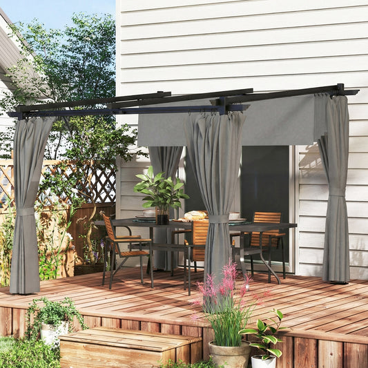 Mediterraneo 3 x 3 m Retractable Roof Pergola, with Curtains - Light Grey