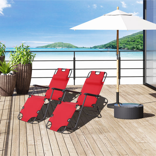 2 in 1 Folding Sun Lounger Reclining Garden Chair Set of 2 with 2-Level Adjustable Backrest, Outdoor Zero Gravity Recliner Garden Chairs with