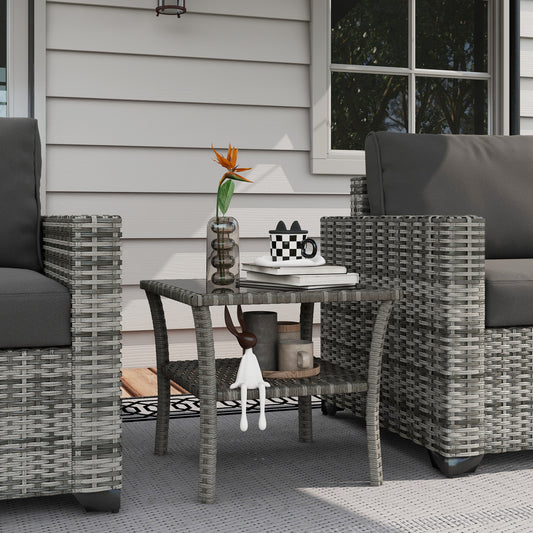 Two-tier PE Rattan Square Coffee Table - Grey