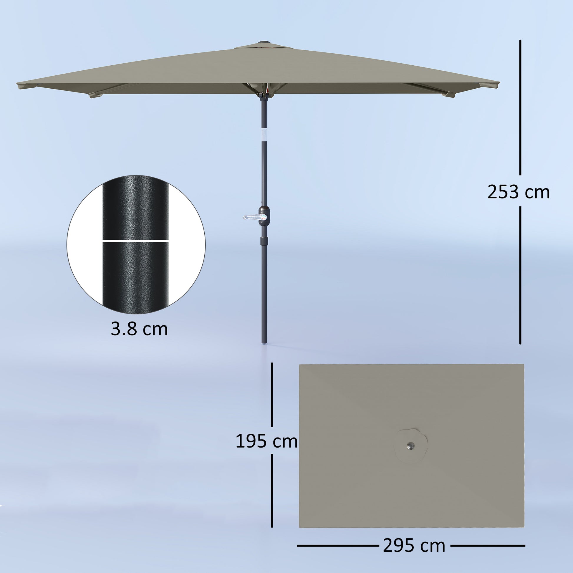 Outsunny 3x2m Garden Parasol Umbrella with Aluminium Pole, Tilt and Crank, Rectangular Outdoor Table Parasol Sun Shade for Patio, Light Grey