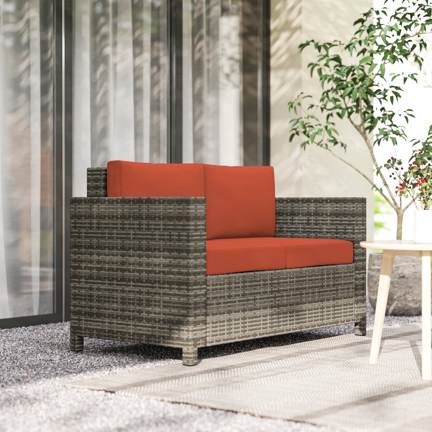 Amalfi Rattan Sofa, 2 Seater Garden Furniture with Soft Padded Cushion and Armrests