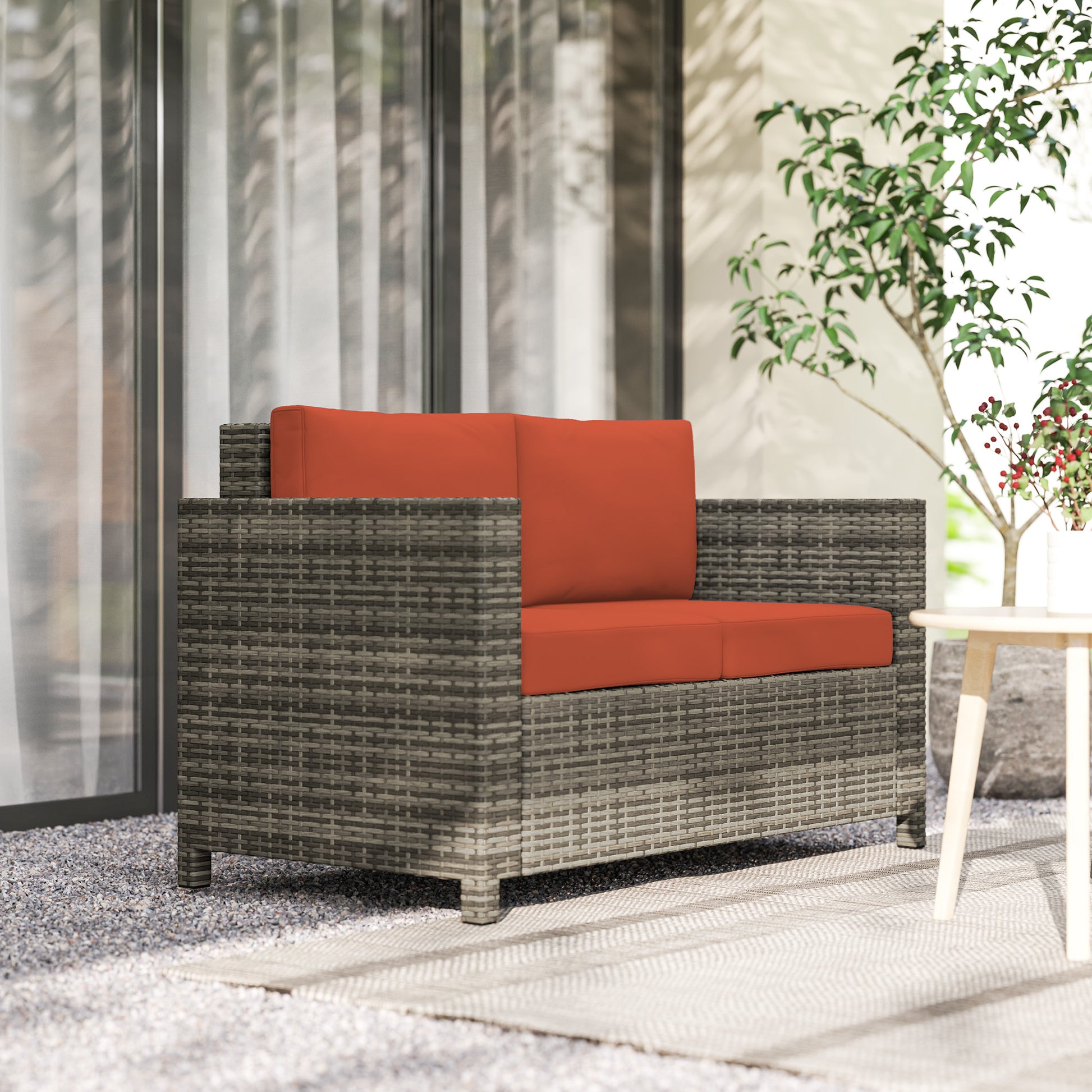 Amalfi Rattan Sofa, 2 Seater Garden Furniture with Soft Padded Cushion and Armrests