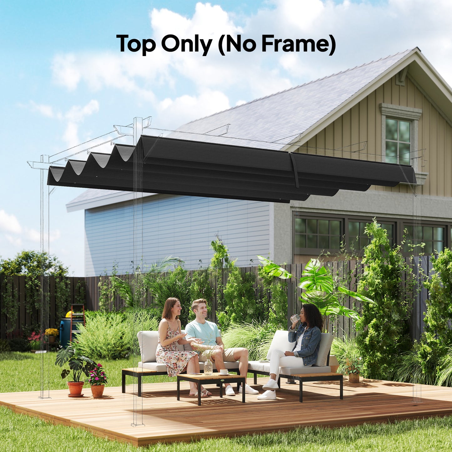 Pergola Cover Roof, 2.86 x 2.45 m Retractable Sun Shade Top for 3 x 2m Pergola Frame, UV30+ Protected