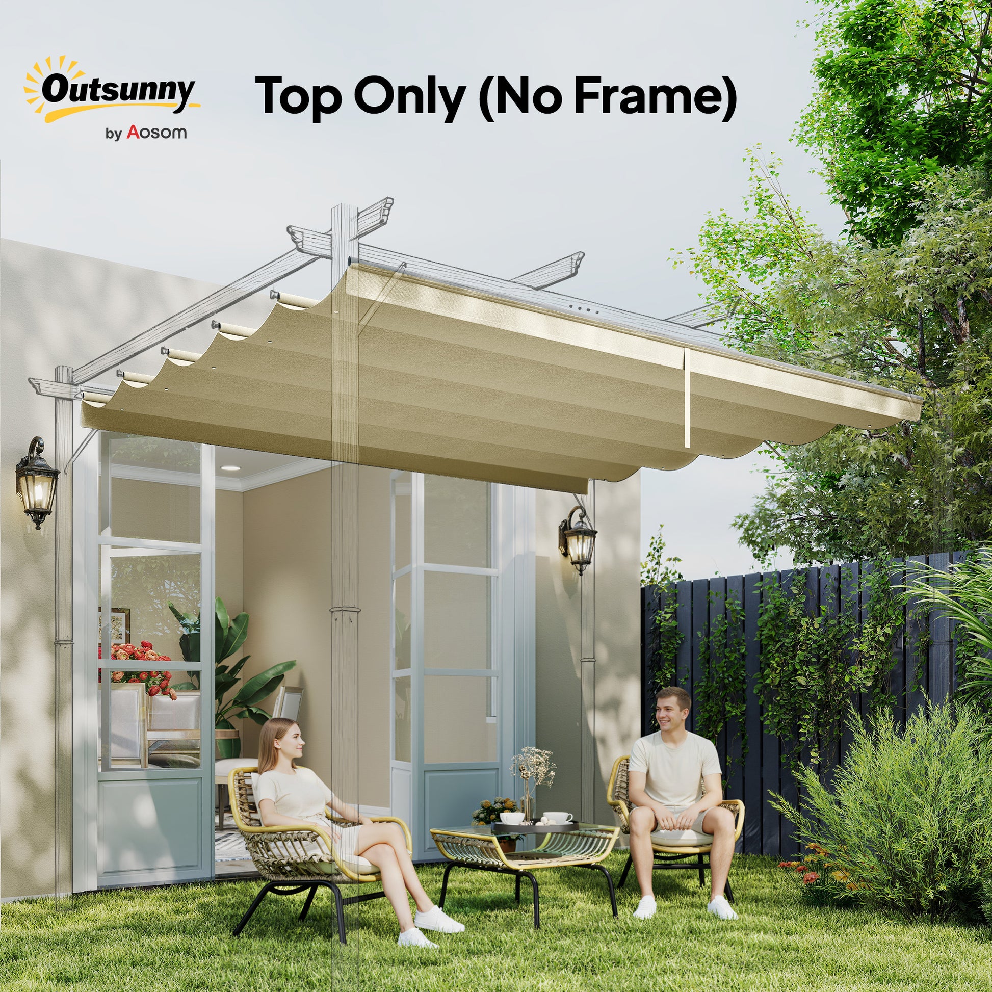 Outsunny Retractable Pergola Cover, 2.55 x 2.5 m Replacement Canopy Fabric for 3 x 3 m Frame, Roof Top Only, Cream White