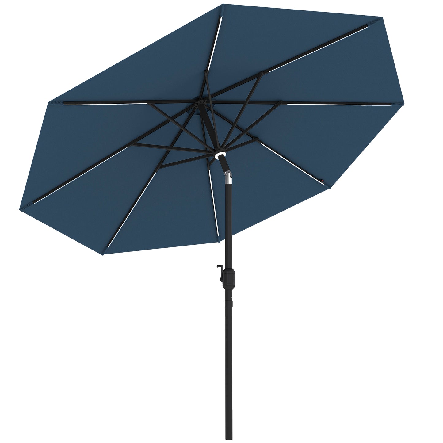 Outsunny 2.7m Garden Parasol Sun Umbrella w/ LED Solar Light Angled Canopy Blue