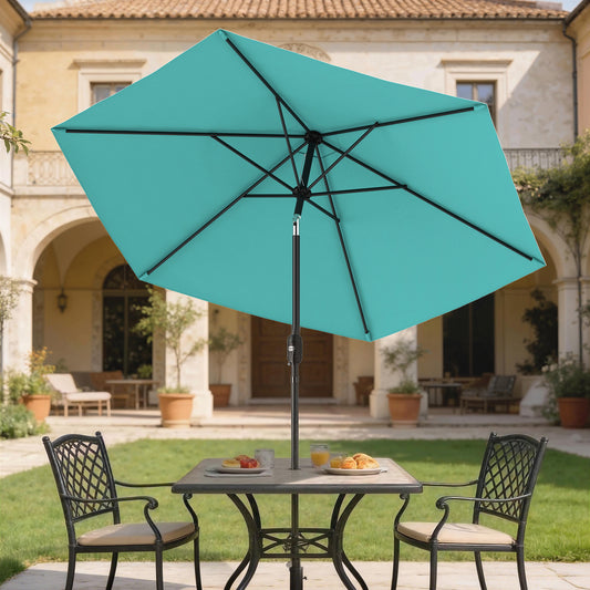 2.6 m Garden Parasol Umbrella with Aluminium Pole, Garden Umbrella with Tilt and Crank, Vent, Turquoise
