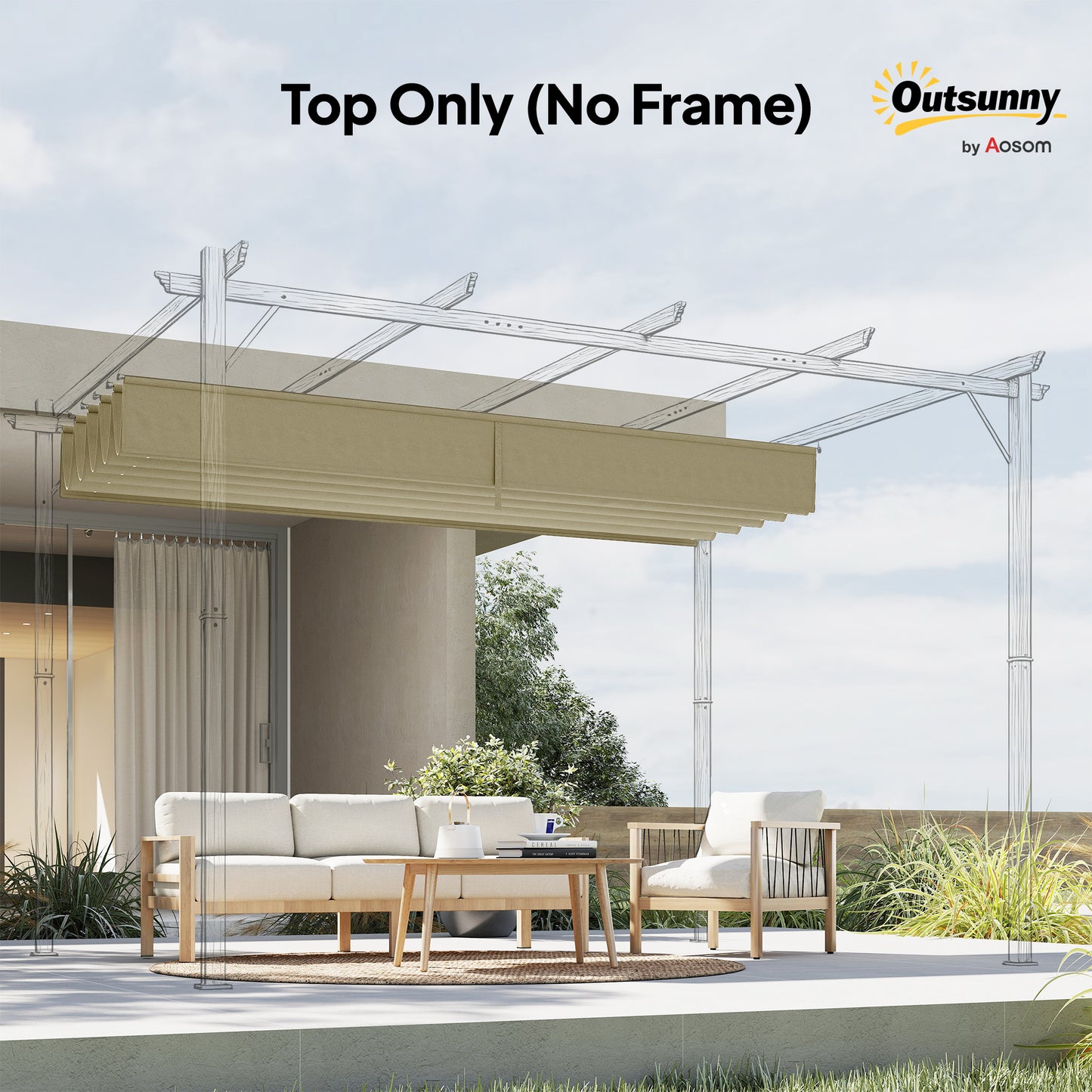 Outsunny Retractable Pergola Cover, 2.55 x 2.5 m Replacement Canopy Fabric for 3 x 3 m Frame, Roof Top Only, Beige