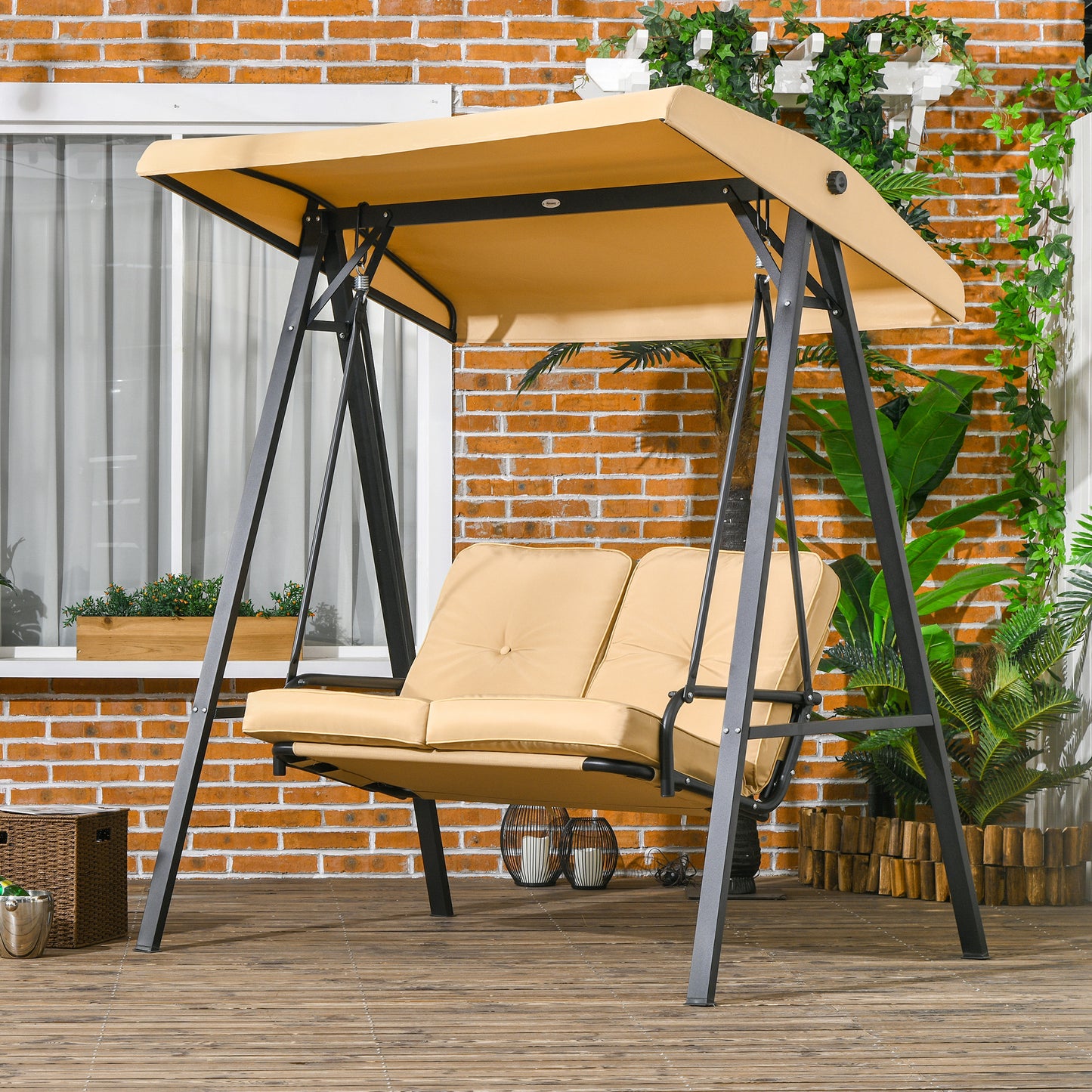 Amalfi Two-Seater Garden Swing Bench, with Adjustable Canopy - Beige