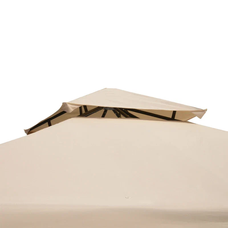 Beige 3m x 3m Hardtop Gazebo – Double Tier Roof Garden Shelter with Net Curtains and Storage Trays