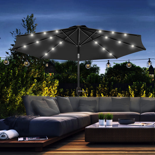 2.7m Garden Umbrella Parasol with Tilt Crank and 24 LEDs Lights, Black