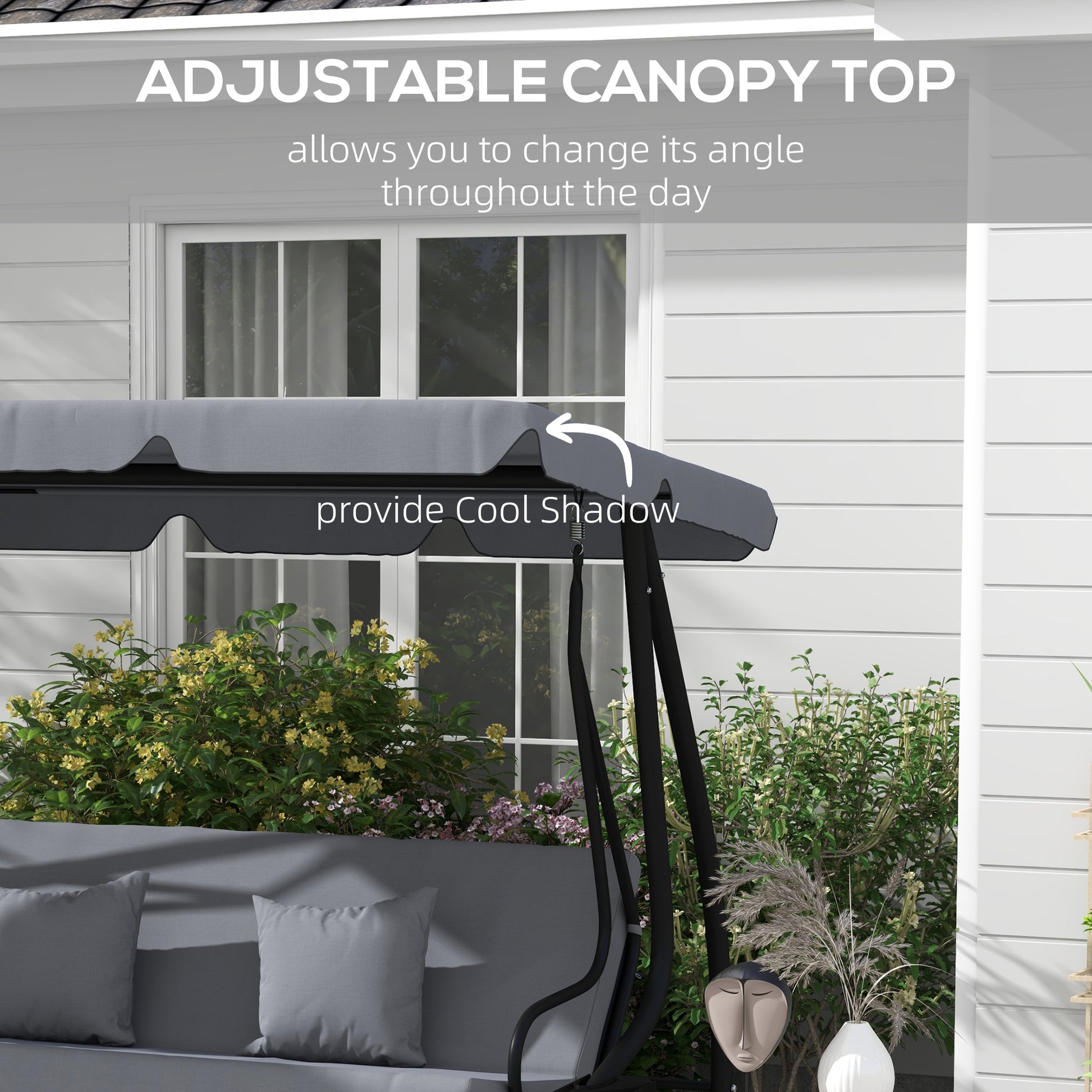 Outsunny Three-Person garden Swing Chair, with Adjustable Canopy - Dark Grey