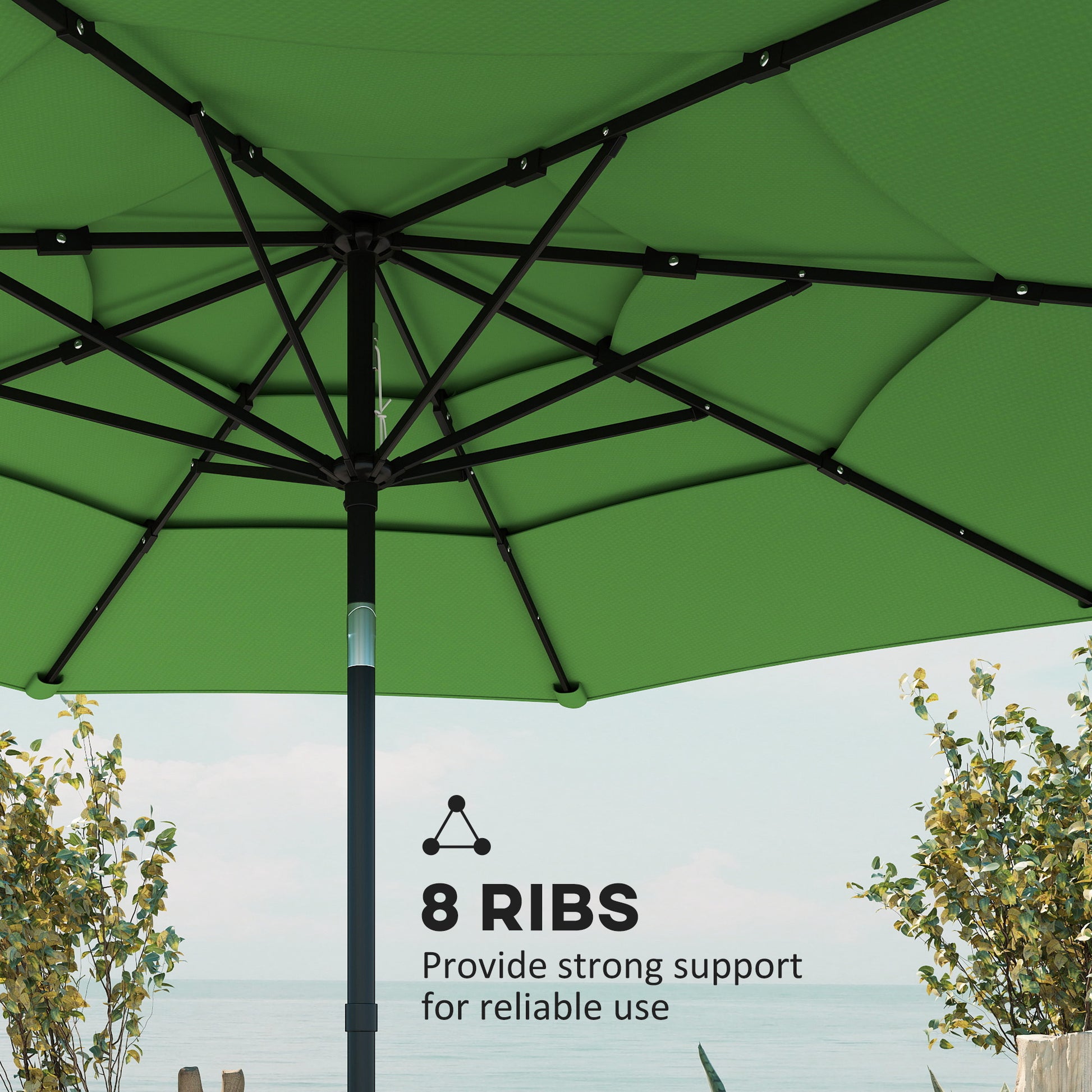Outsunny Garden Parasol, Parasol Umbrella with 3-tier Roof, Crank Handle, Tilt Function, Polyester Canopy, Green