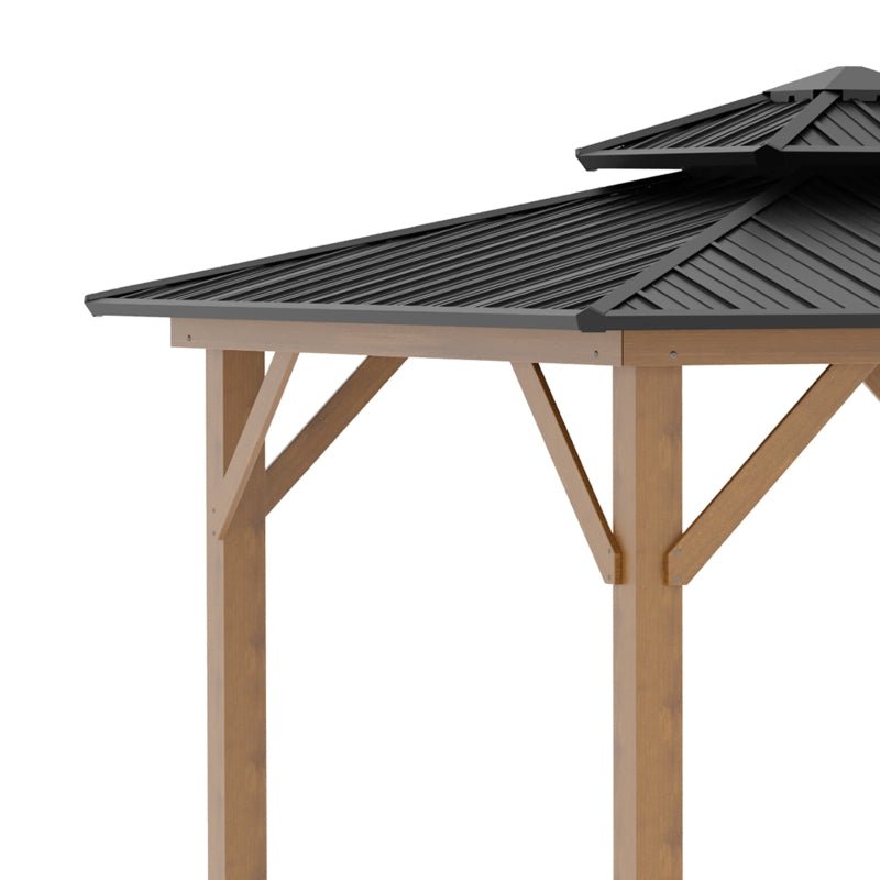3.5m x 3.5m Wooden Hardtop Gazebo with Two Tier Black Metal Roof – Garden Pavilion Shelter